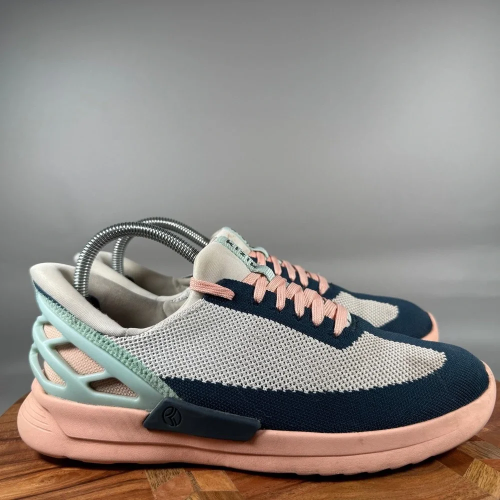 Kizik Lima Hands Free Slip On Sneakers Womens 9 Navy Pink Faux Fur Lining